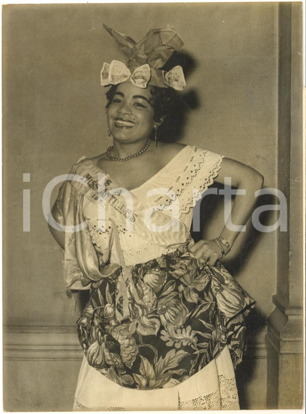 1957 PARIS Pascaline HERISSON nouvelle MISS ANTILLES *Photo 12x17 cm