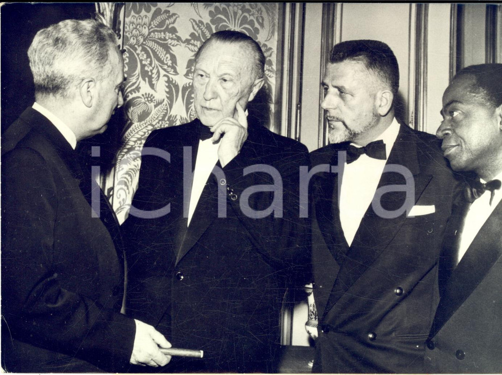 1959 PARIS Hôtel Matignon - Louis JOXE Konrad ADENAUER Robert BURON Photo