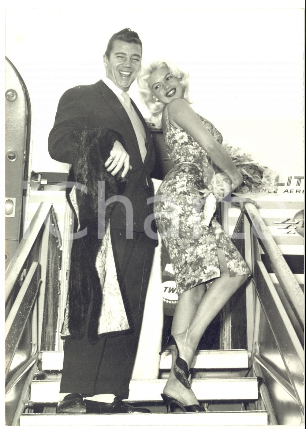 1959 ROMA Arrivo Jayne MANSFIELD e Mickey HARGITAY su volo ALITALIA - Foto 13x18