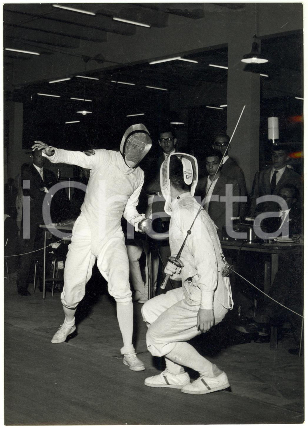 1959 TORINO UNIVERSIADI SCHERMA Incontro FUJIWARA (JAPAN) - DEMARCO (USA) *Foto