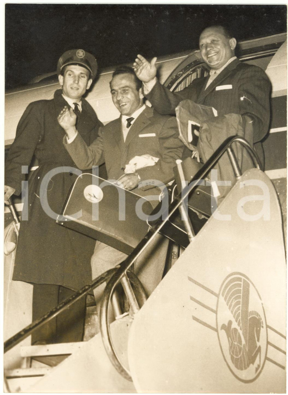 1956 ROMA BOXE Arrivo di Mario D'AGATA su volo ALITALIA *Foto 13x18 cm