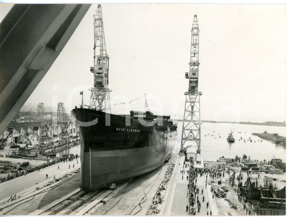 1960 MONFALCONE (GO) Cerimonia varo della turbocisterna AGIP LIVORNO *Foto 18x13