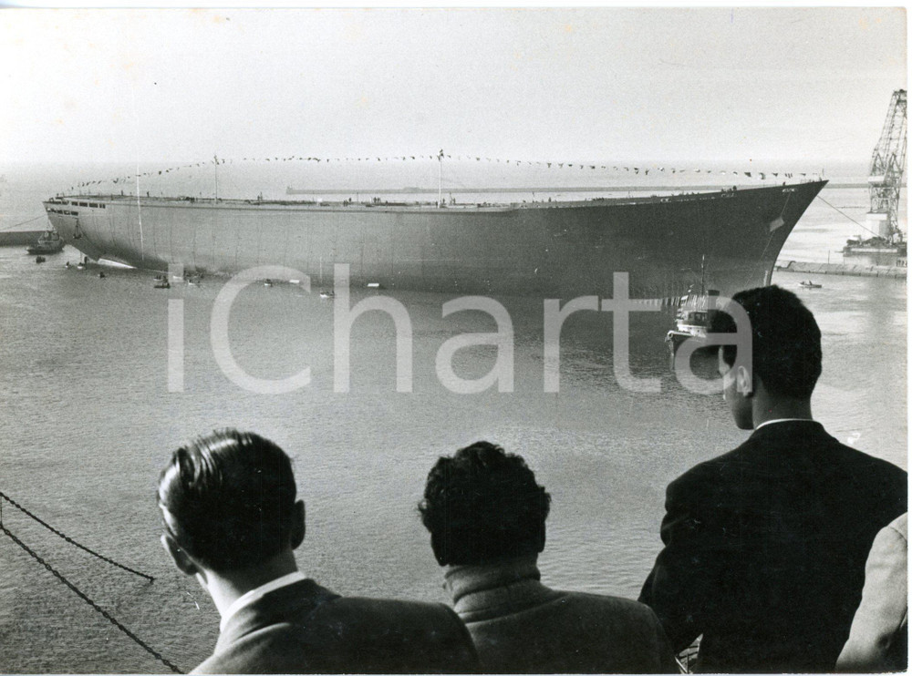 1958 GENOVA SESTRI Cantiere ANSALDO Varo del T/n LEONARDO DA VINCI *Foto 18x13
