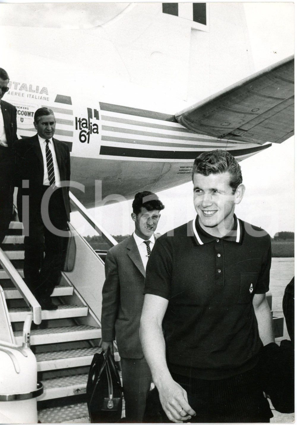 1961 CALCIO TORINO Arrivo di Joe BAKER con aereo ALITALIA "Italia '61" *Foto