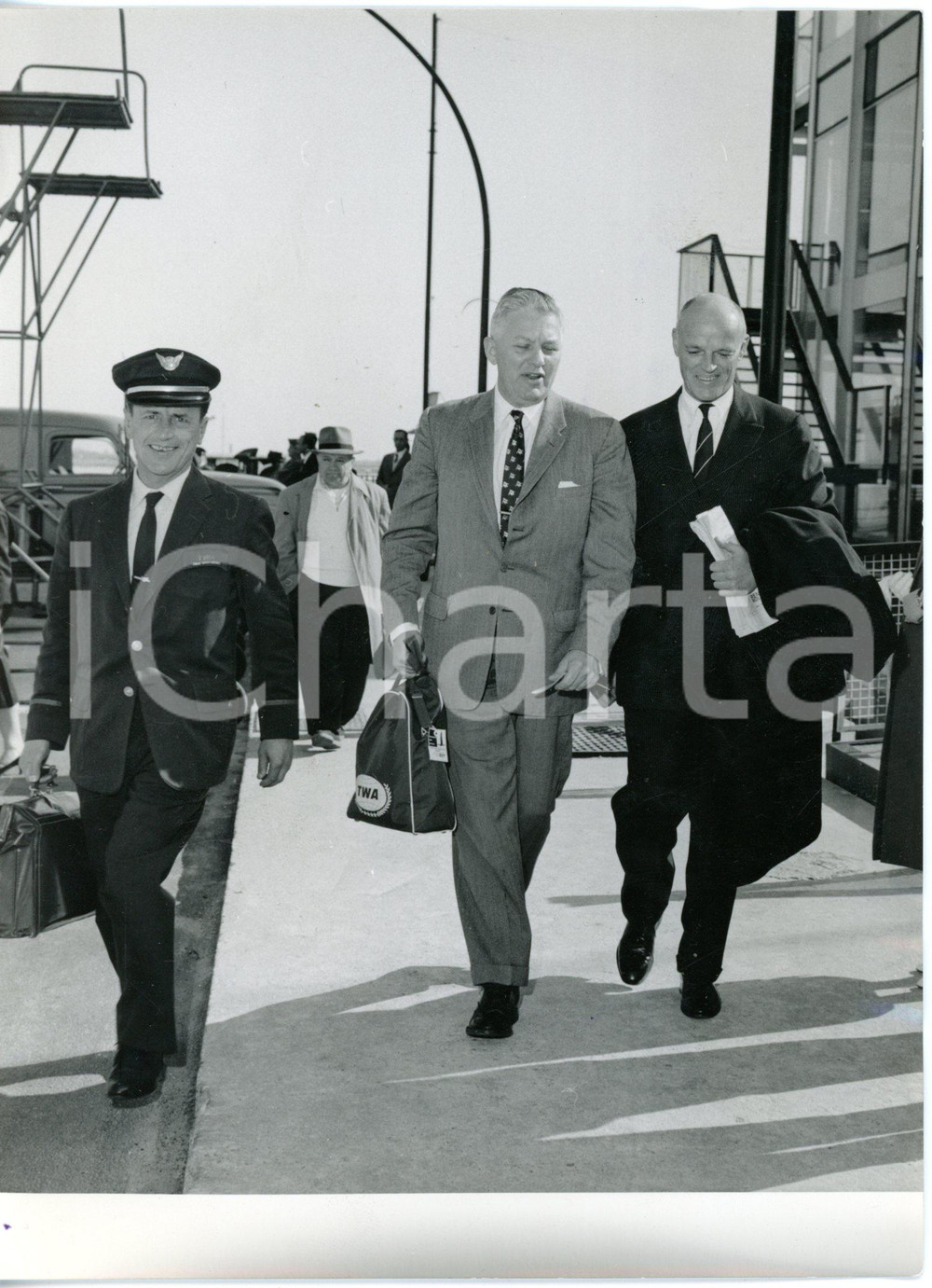 1959 MILANO Arrivo di John FORREST FLOBERG all'aeroporto di Malpensa *Foto 13x18