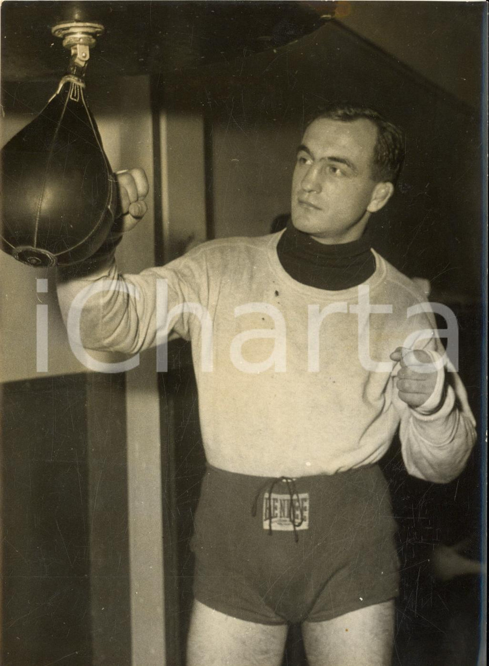 1956 PARIS BOXE Pugile Charles HUMEZ in allenamento - Foto 13x18 cm