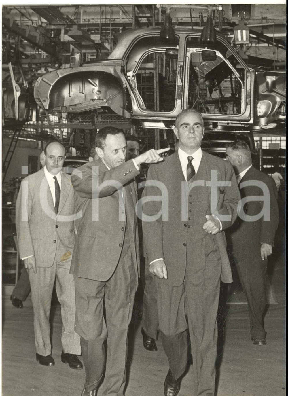 1959 FLINS Fabbrica RENAULT Konstantinos KARAMANLIS in visita con Pierre DREYFUS