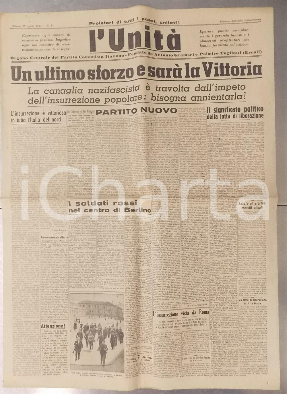 27 Aprile 1945 L'UNITA' Ultimo sforzo contro la canaglia nazifascista - Giornale