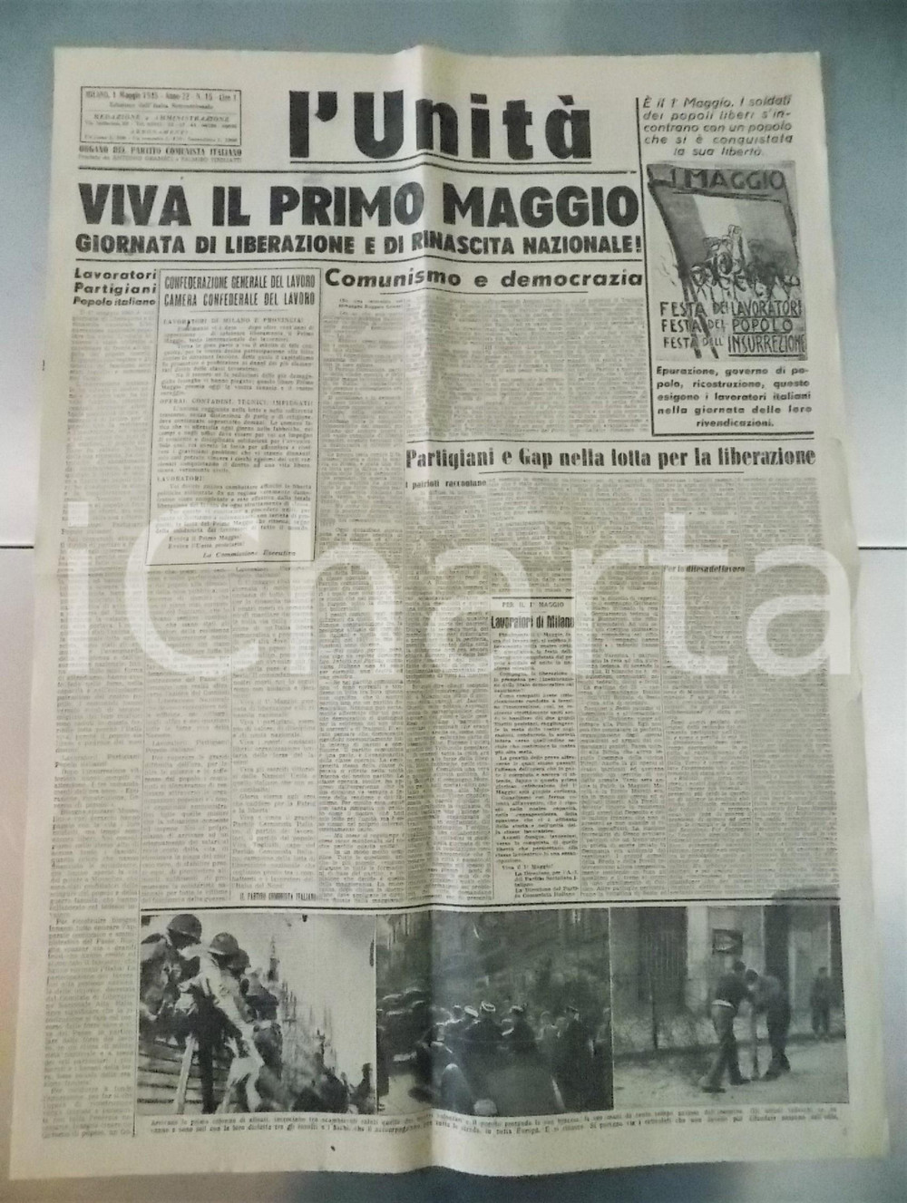 Giornale, rivista storica 1° Maggio 1945 L UNITA  Liberazione e rinascita  Partigiani e GAP  Giornale 1