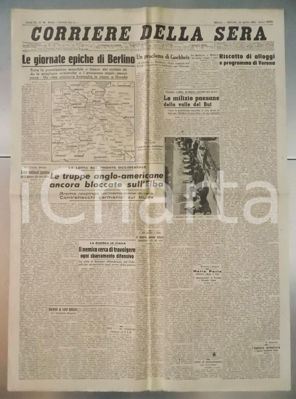 Giornale, rivista storica Aprile 1945 CORRIERE DELLA SERA Battaglia a Berlino  La Carnia contro gli Slavi 1