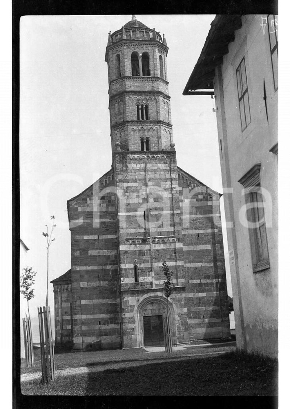 Fotografia d epoca originale 1920 GRAVEDONA Chiesa di Santa Maria del Tiglio NEGATIVO ORIGINALE 1