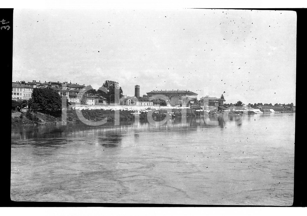 6x9cm NEGATIVO ORIGINALE * 1920 PAVIA Scorcio panoramico del Ticino 