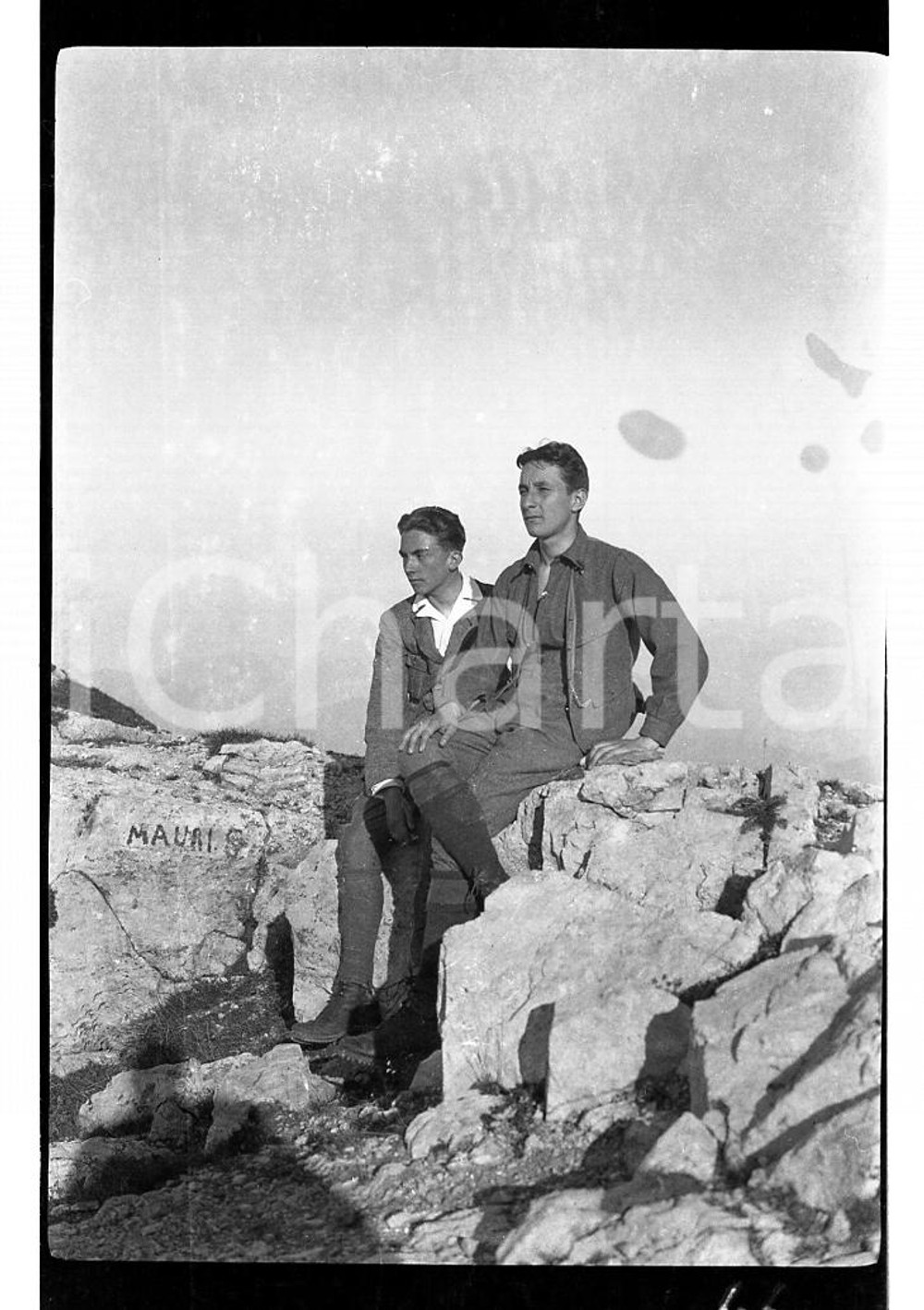 6x9cm NEGATIVO ORIGINALE * 1920 GRIGNETTA In vetta DE TOMASI e BONOMI