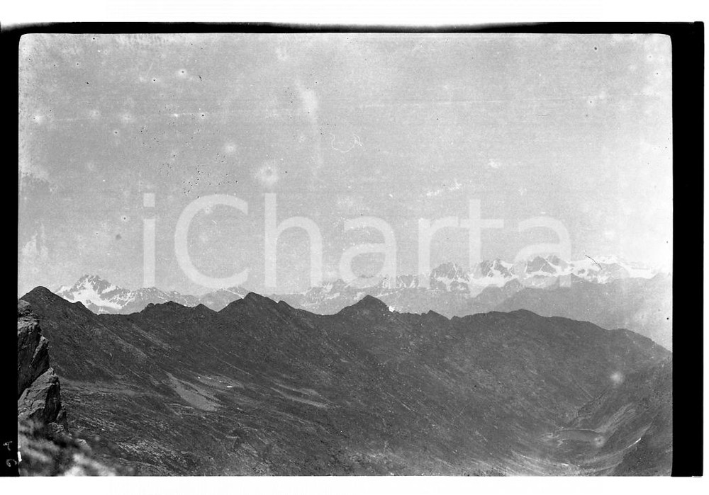 6x9cm NEGATIVO ORIGINALE * 1920 PASSO VENINA Il Disgrazia e il Bernina dal passo