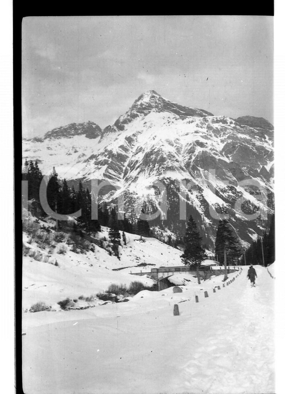 6x9cm NEGATIVO ORIGINALE * 1921 PASSO SPLUGA Strada innevata verso il passo (3)