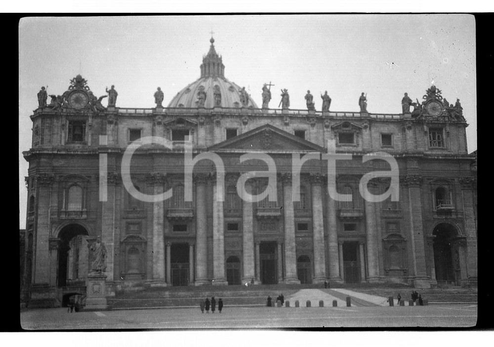 6x9cm NEGATIVO ORIGINALE * 1921 ROMA VATICANO Facciata basilica di San Pietro