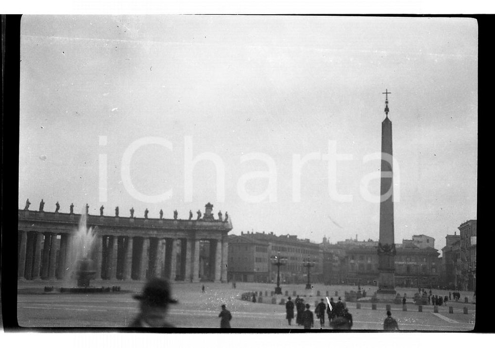 6x9cm NEGATIVO ORIGINALE * 1921 ROMA  Piazza S. Pietro e colonnato del Bernini