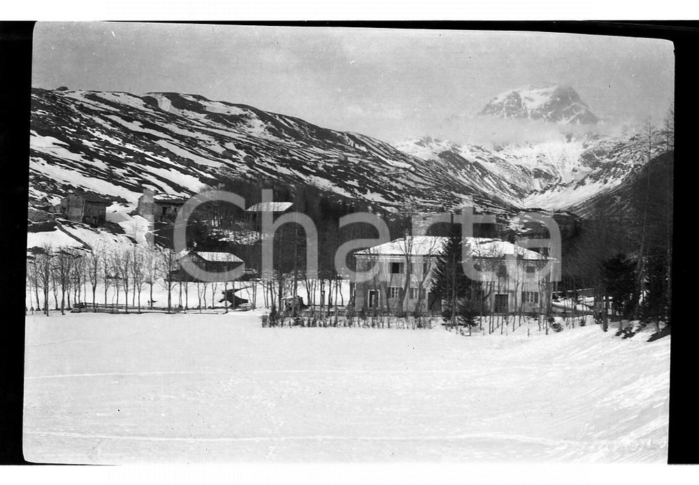 6x9cm NEGATIVO ORIGINALE * 1921 MADESIMO Scorcio del paese innevato (2)