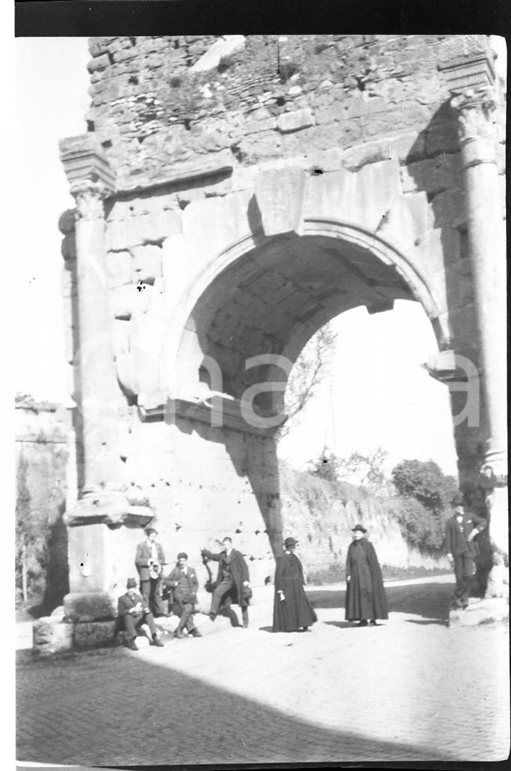 6x9cm NEGATIVO ORIGINALE * 1921 ROMA Arco di Druso sulla via Appia Antica 