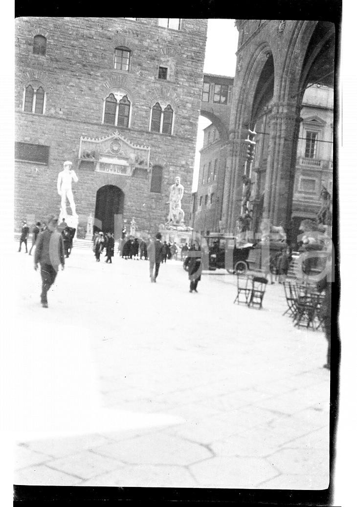Fotografia d epoca originale 6x9cm NEGATIVO ORIGINALE  1921 FIRENZE Piazza della Signoria con la Loggia 1