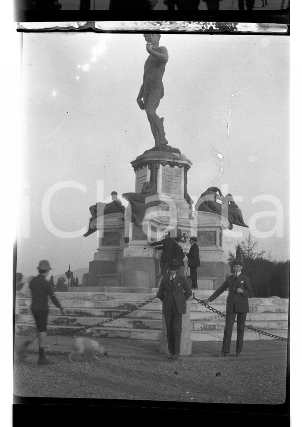 6x9cm NEGATIVO ORIGINALE * 1921 FIRENZE Piazzale Michelangelo con il David