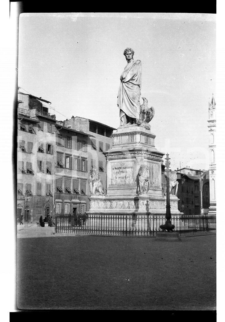 Fotografia d epoca originale 6x9cm NEGATIVO ORIGINALE  1921 FIRENZE Piazza Santa Croce e la statua a Dante 1