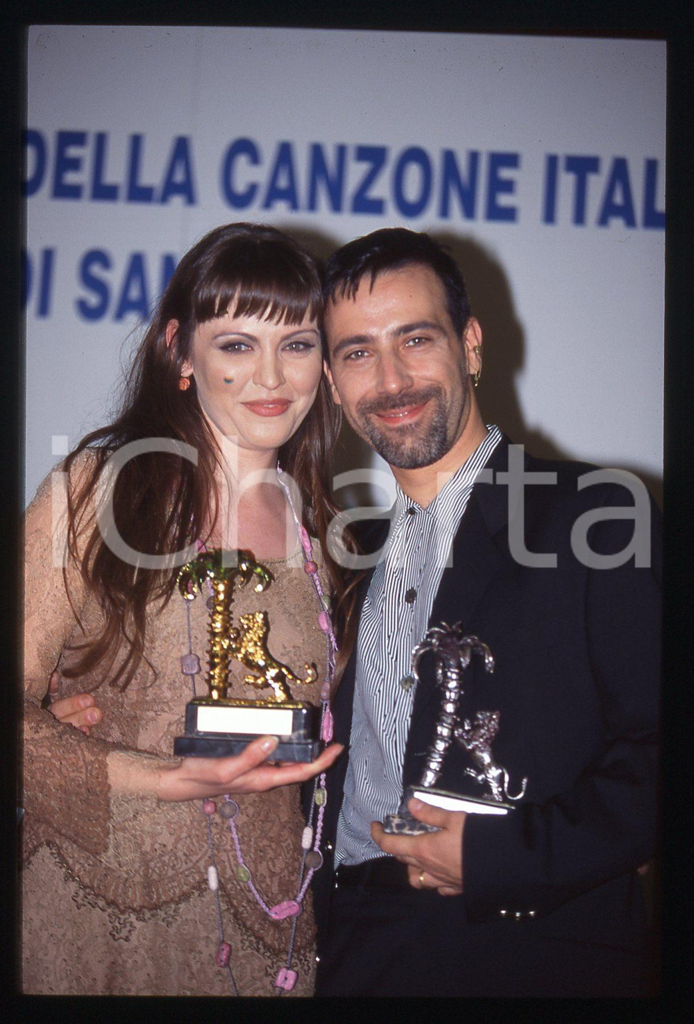 Fotografia d epoca originale 35mm vintage slide1997 SANREMO Fabio RICCI ed Alessandra DRUSIAN dei JALISSE 2 1