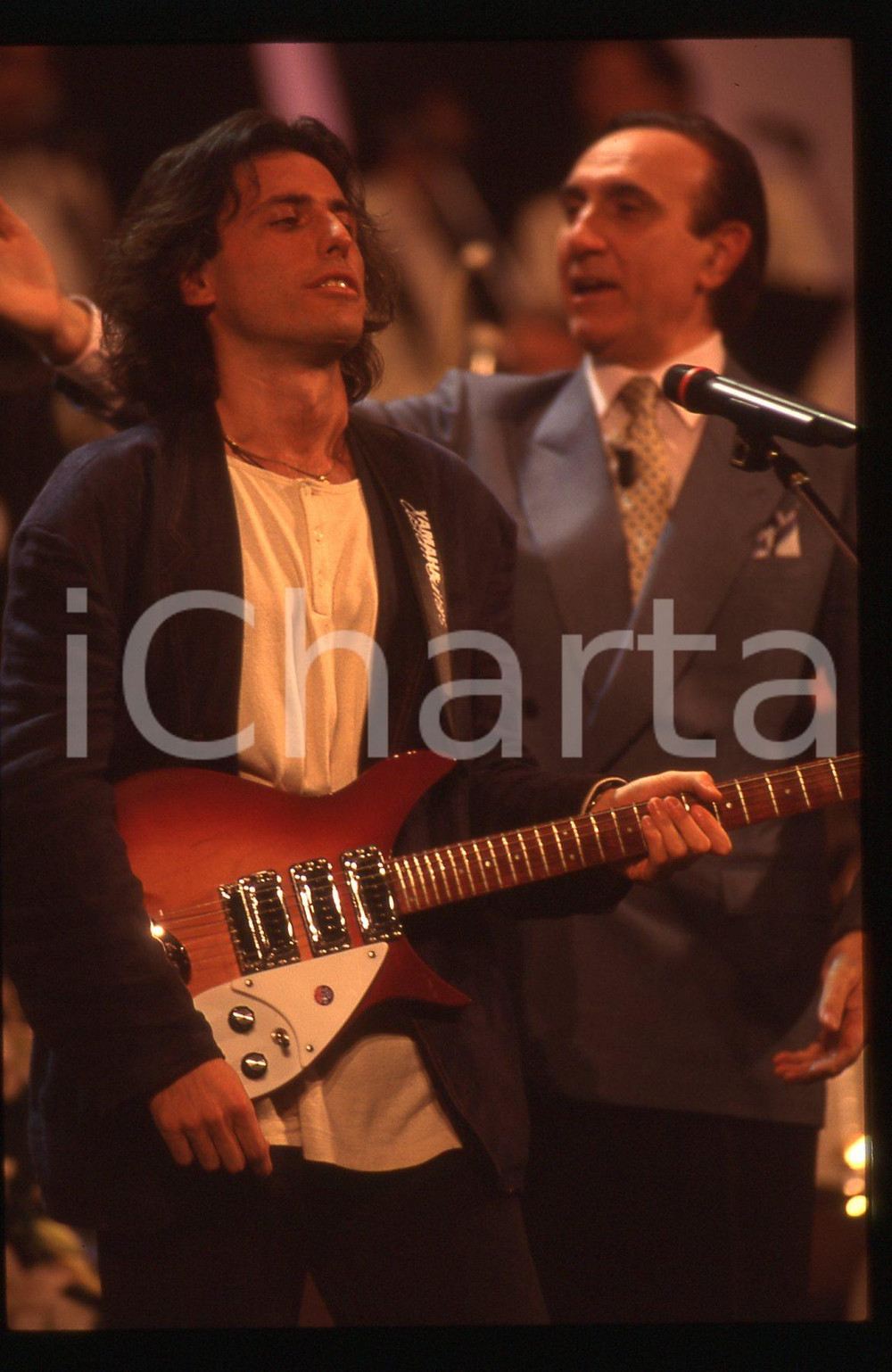 35mm vintage slide* 1995 SANREMO Pippo BAUDO Fedele BOCCASSINI al Festival (1)