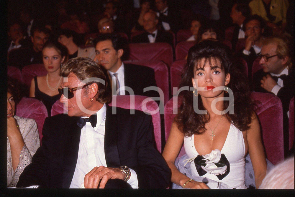 35mm vintage slide* 1990 CANNES Johnny HALLYDAY E Adeline BLONDIEAU Ritratto 