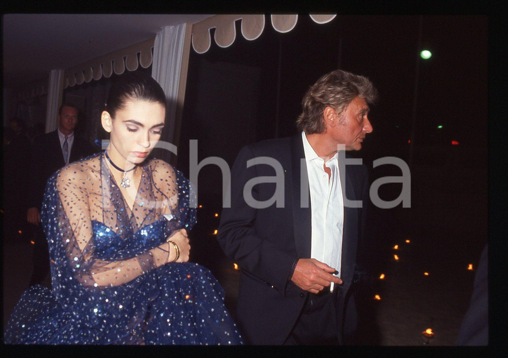 35mm vintage slide* 1992 CANNES Johnny HALLYDAY e Adeline BLONDIEAU Ritratto 