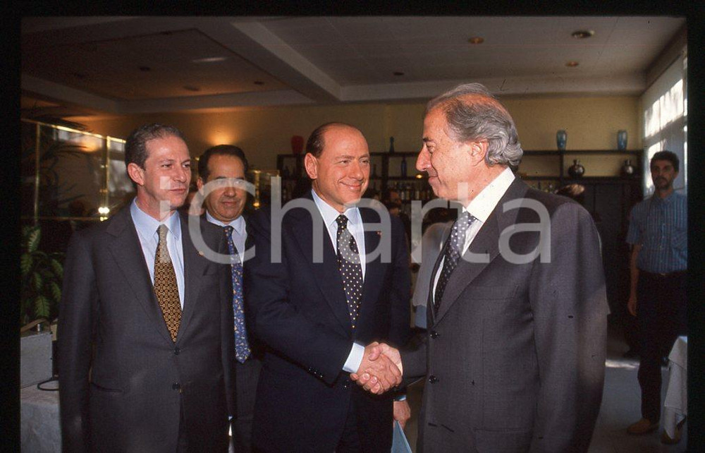 35mm vintage slide* MILANO Silvio BERLUSCONI e Gaetano PECORELLA FORZA ITALIA 1