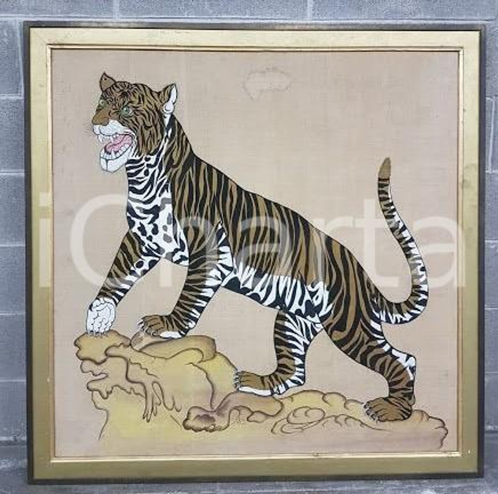 1975 CINA VINTAGE Tigre che ruggisce - quadro 120 x 120 cm