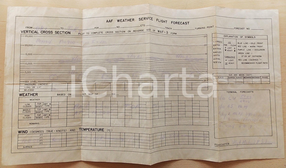 Mappa, planimetria storica 1946 US ARMY AAF Weather Service Flight Forecast  Flight OKI IslandsTOKYO 1