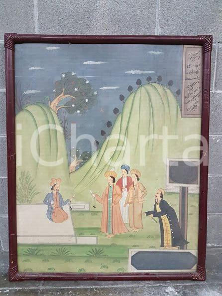 1975 CINA VINTAGE Paesaggio orientale con gruppo di uomini - quadro 85 x 104 cm