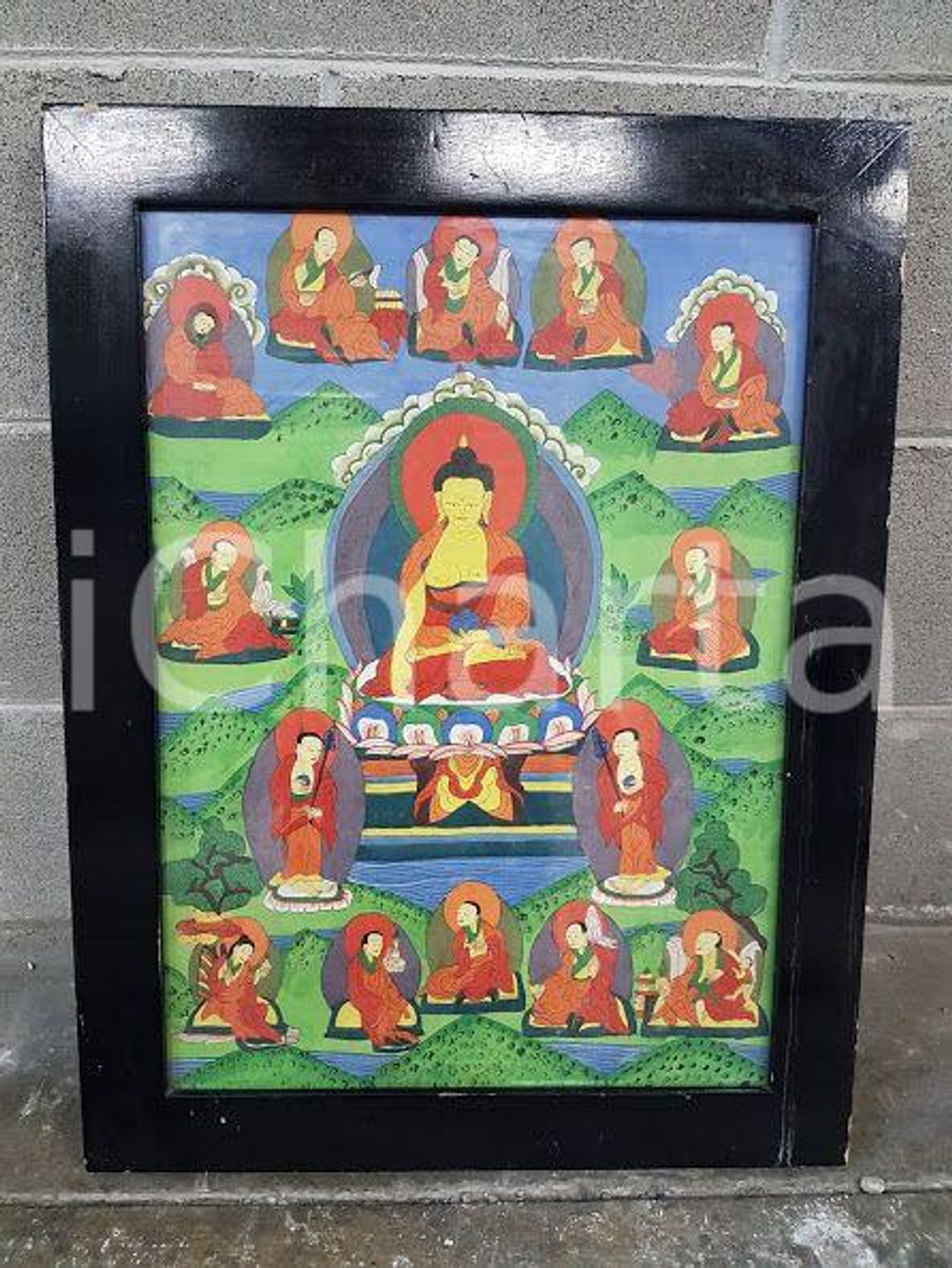 1975 CINA VINTAGE - Scena spirituale indiana - quadro 46 x 60 cm