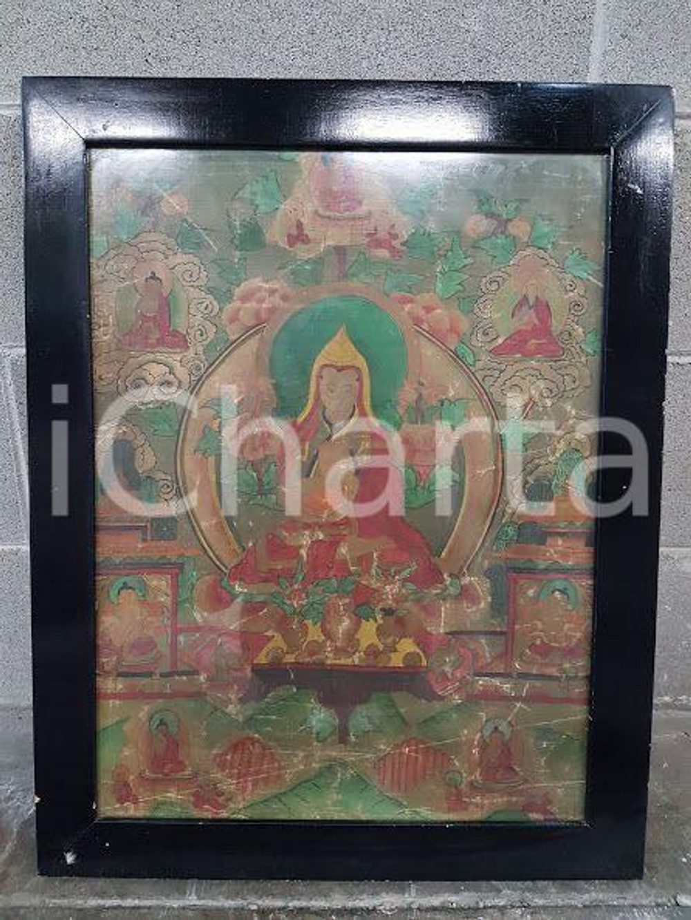 1975 CINA VINTAGE Scena spirituale orientale - quadro 50,3 x 64 cm