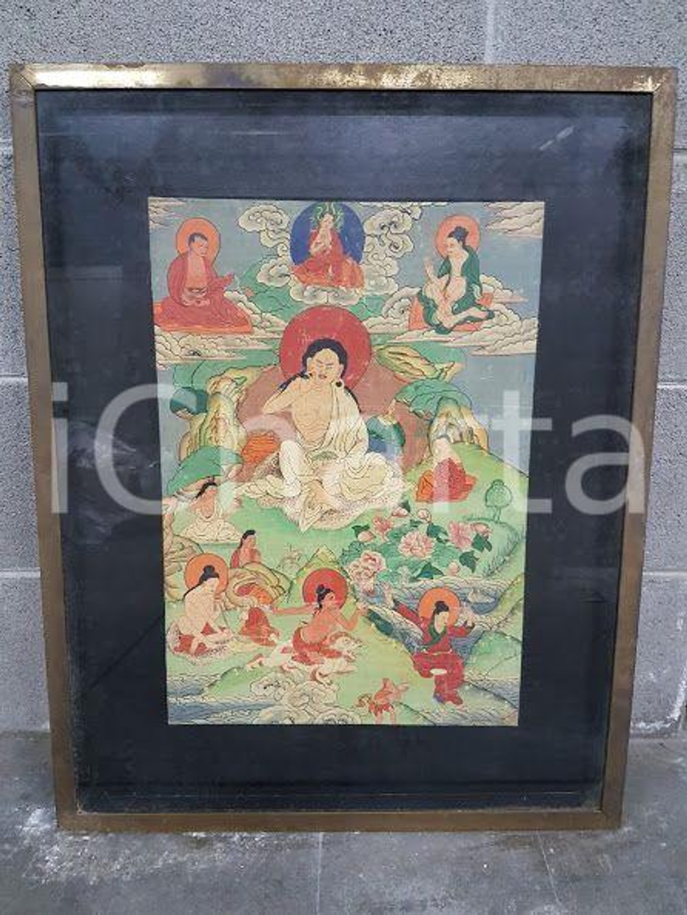 1975 CINA VINTAGE Divinità orientali fluttuanti - quadro 52,7 x 66,8 cm