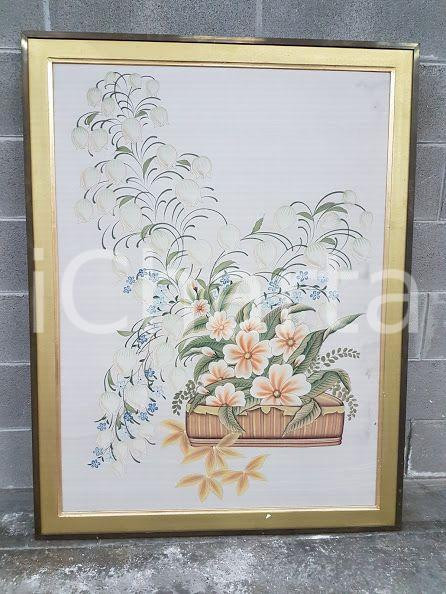 1980 CINA VINTAGE Cesta fiorita- quadro 96 x 125,5 cm