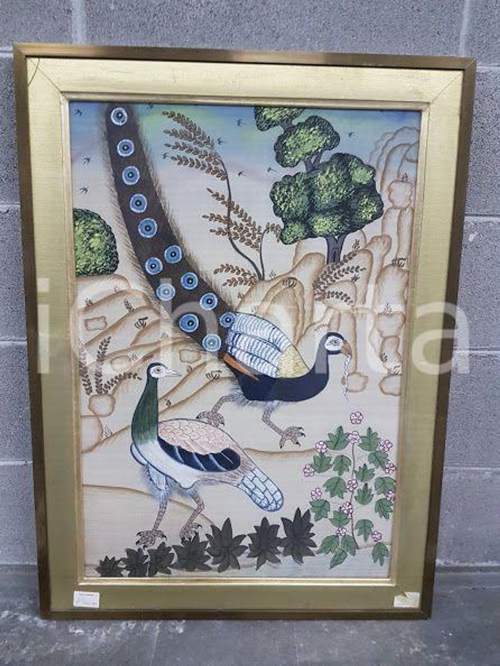 1975 CINA VINTAGE - Pavoni a terra - quadro 59,4 x 80,7 cm