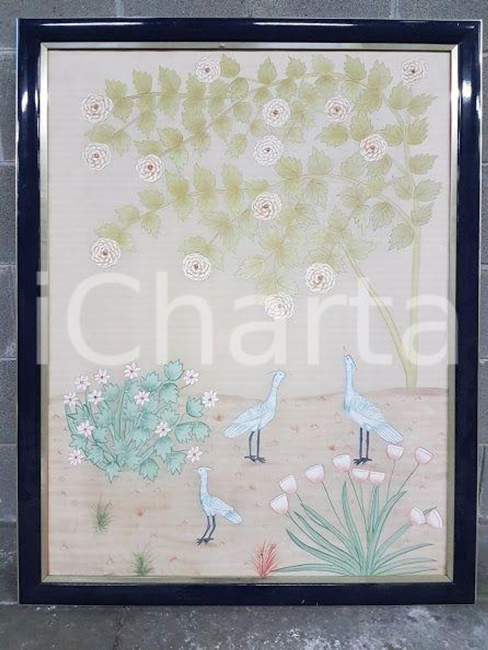 1975 CINA VINTAGE - Aironi tulipani e rose - quadro 84,5 x 108 cm