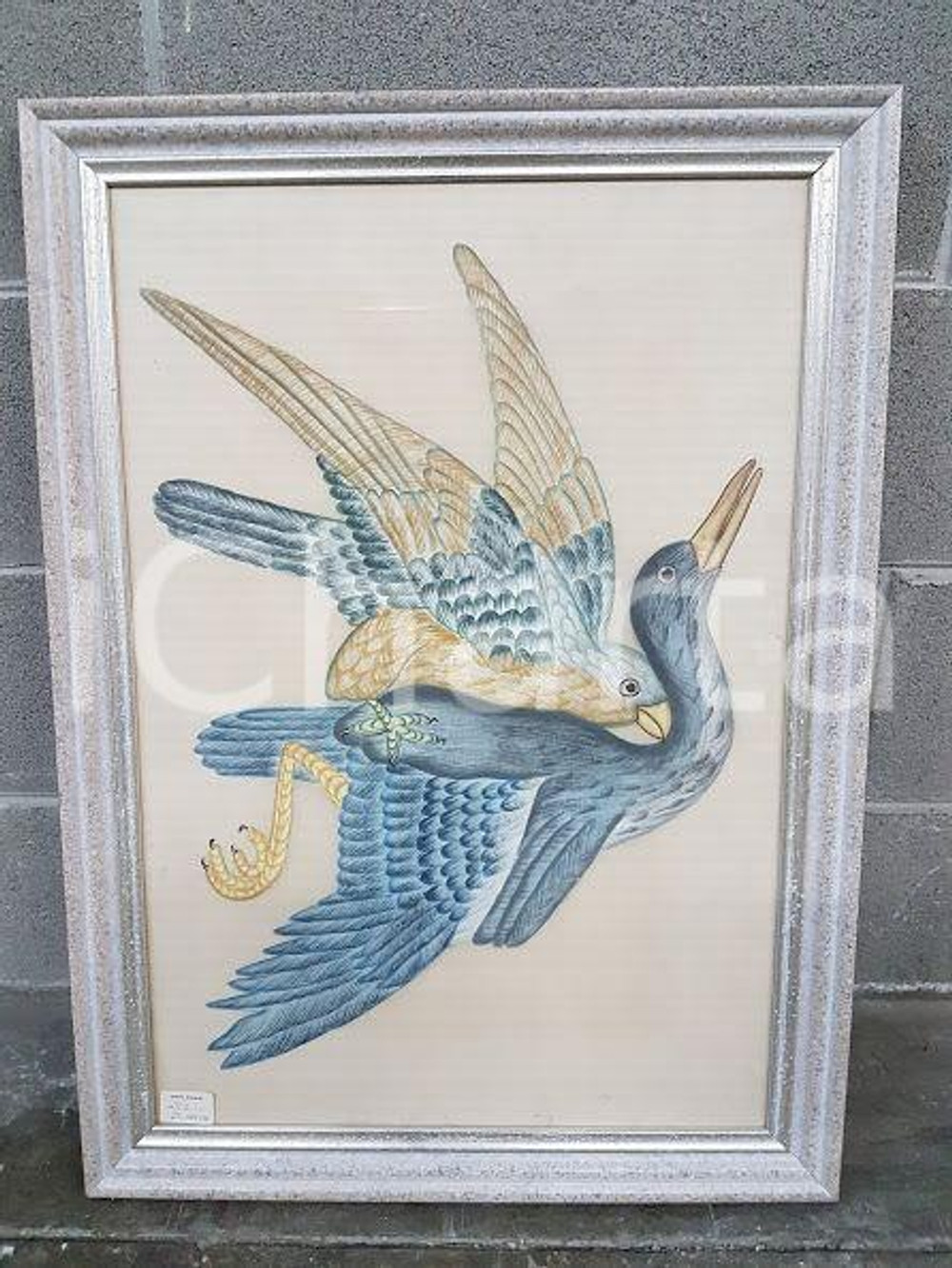 1975 CINA VINTAGE - Coppia di uccelli in volo - quadro 53x73 cm
