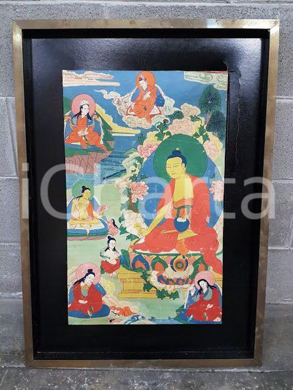 1970 CINA VINTAGE Scena tradizionale spirituale - quadro 57 x 78,7 cm