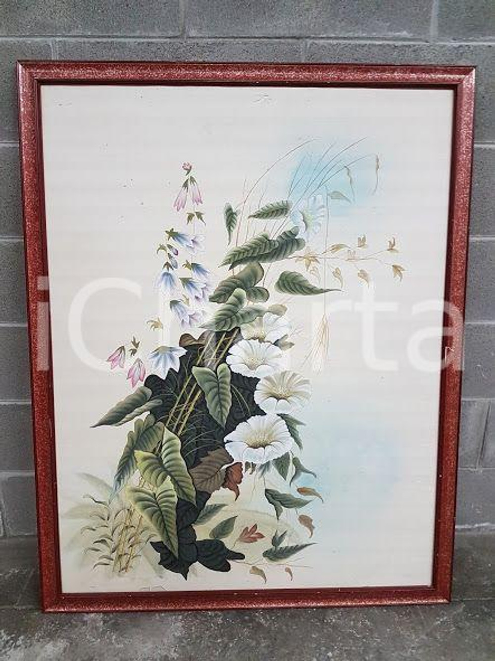 1970 VINTAGE Fiori bianchi su tela - quadro 93 x 117,7 cm