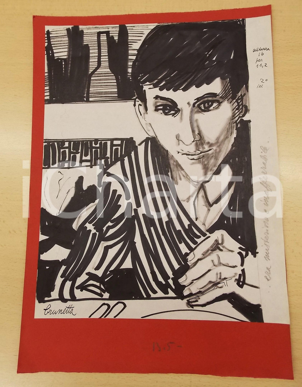 Stampa, bozzetto originale 1960 ca BRUNETTA Bruna MATELDI MORETTI Ragazzo misterioso  Tavola AUTOGRAFA 1