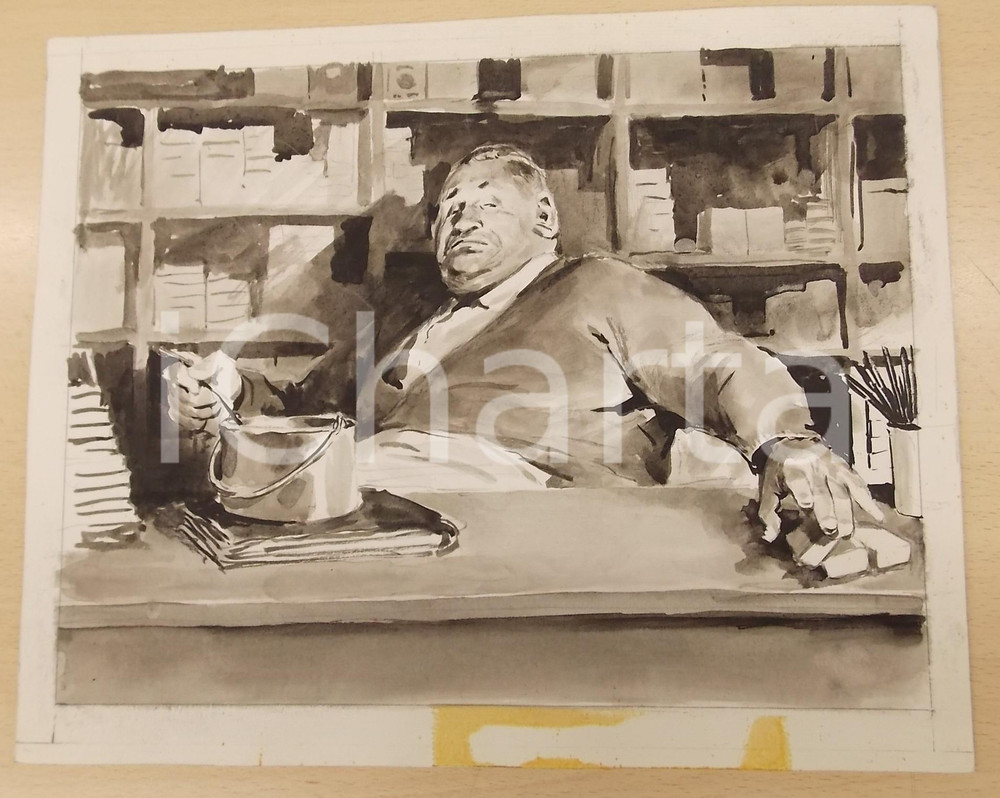 Stampa, bozzetto originale 1967 Alfonso ARTIOLI  Tavola originale per Lo sgambetto di MORAVIA 25x20 cm 1