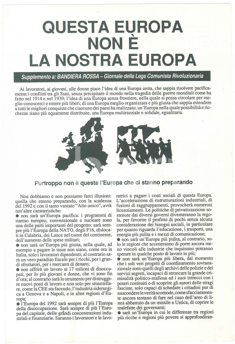 Giornale, rivista storica 1989 Questa Europa non Ã¨ la nostra Europa  Supplemento a BANDIERA ROSSA 1