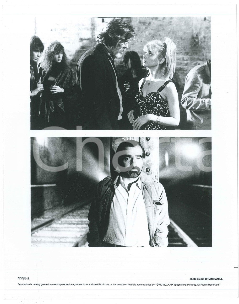 1989 CINEMA "New York Stories" Martin SCORSESE Nick NOLTE Rosanna ARQUETTE ^Foto Fotografia di agenzia.Scena tratta dall'episodio "Life Lessons" (Lezioni dal vero) diretta da Martin Scorsese. FAIR/discreto lieve difetto al recto Formato: 20x25 cm originale e autentica 1