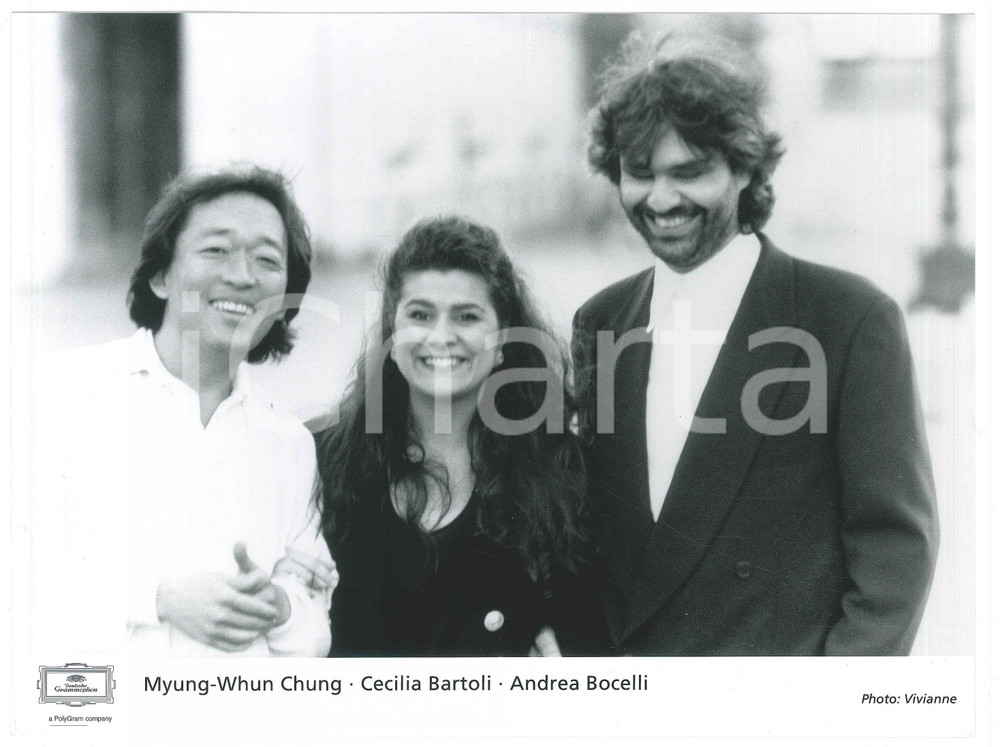 1995 ca MUSICA - Andrea BOCELLI Cecilia BARTOLI Myung-Whun CHUNG - Foto 24x18 cm Fotografia di agenzia.  FAIR/discreto lieve impressione al lato superiore Formato: 24x18 cm originale e autentica 1