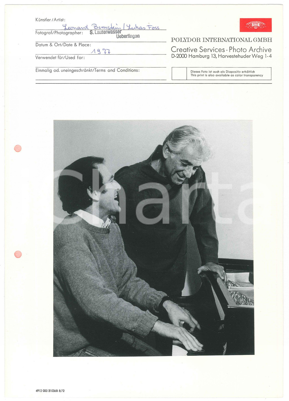 Fotografia d epoca originale 1977 MUSICA Leonard BERNSTEIN Lukas FOSS  Foto POLYDOR 21x30 cm 1