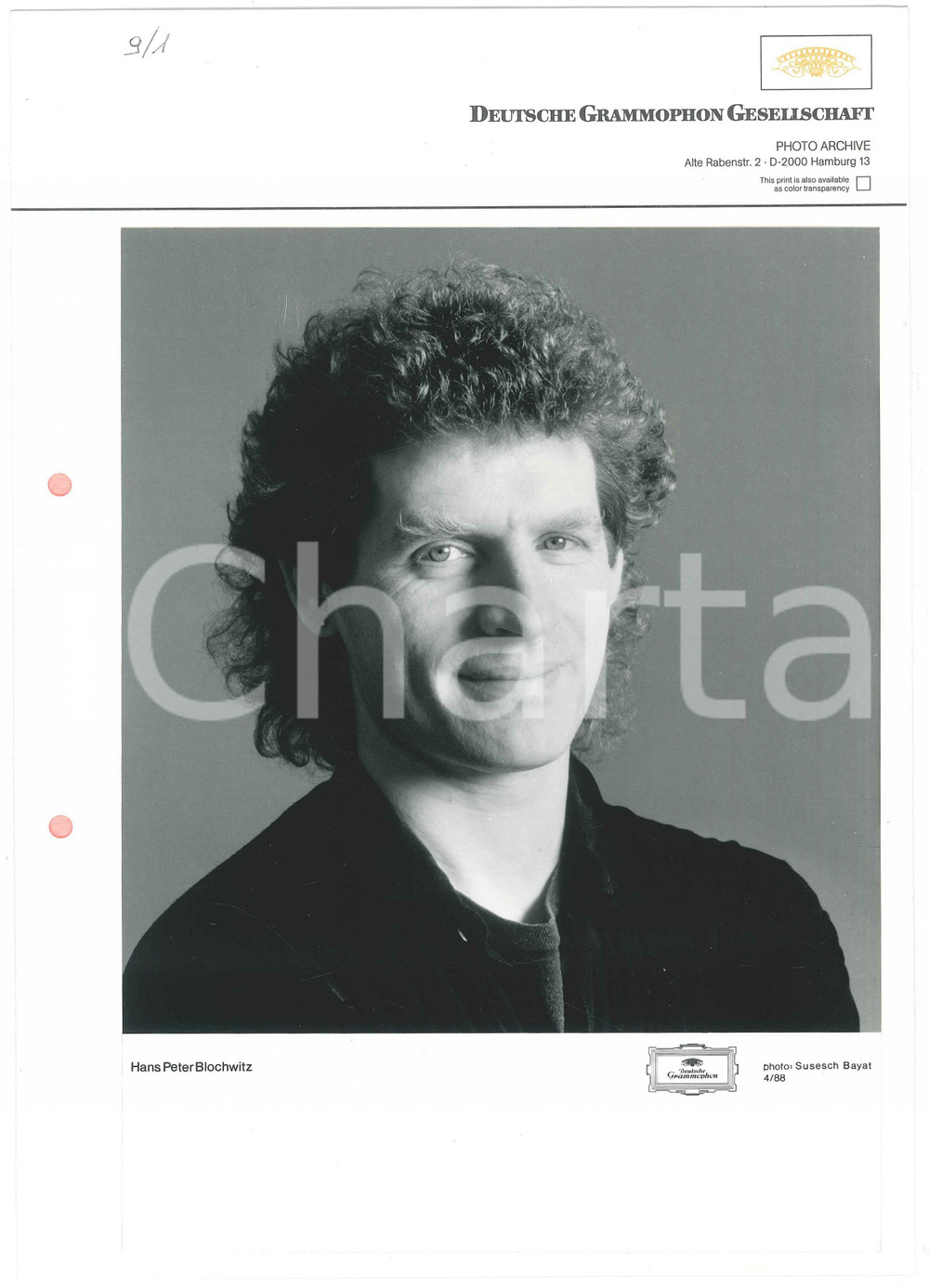 Fotografia d epoca originale 1990 ca GERMANIA LIRICA  Hans Peter BLOCHWITZ  Foto DEUTSCHE GRAMMOPHON 1
